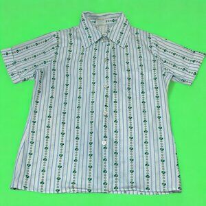 Vintage 1970s GIRL SCOUTS Shirt  Girls Size 10 Made In USA Blue Green Designs